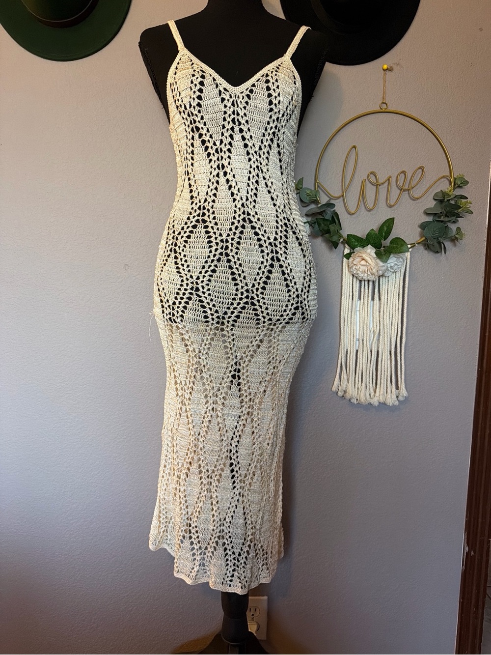 Burano Lace Handmade Crochet Cream Maxi Dress with Spaghetti Straps